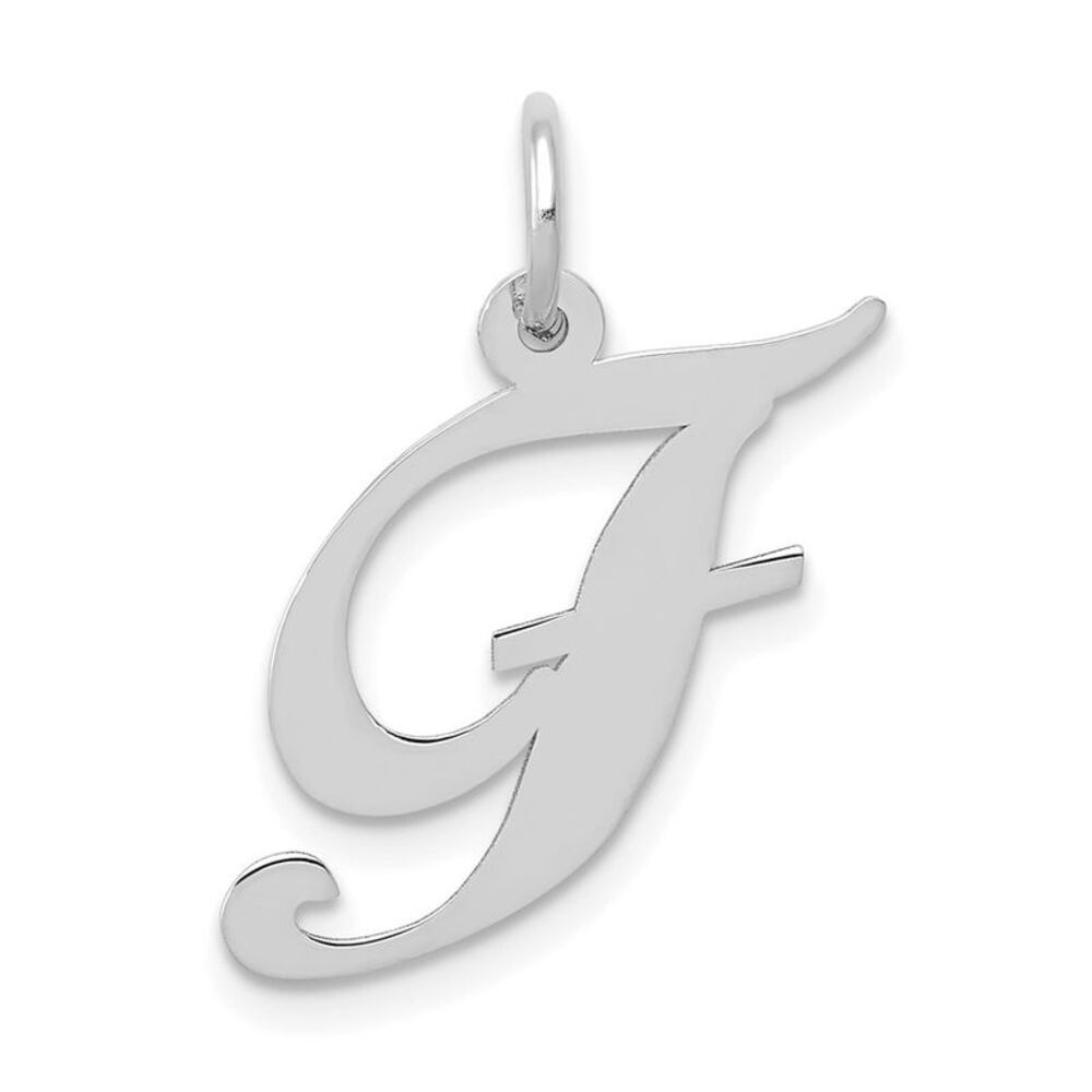 14k White Gold, Ella Collection Medium Fancy Script Initial F Pendant